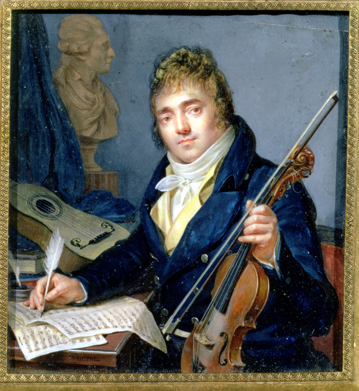 Portrait of a Composer, with His Violin and Score by Francois Elie Vincent