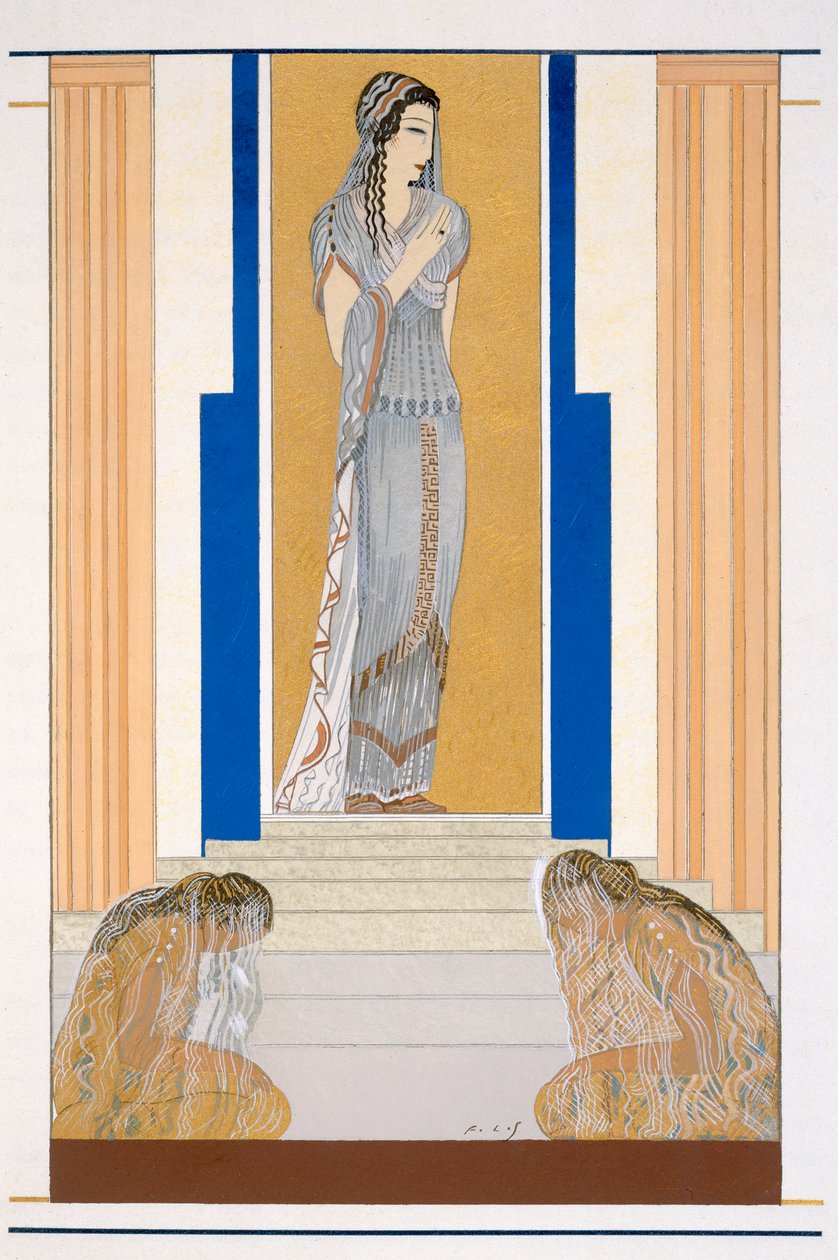 Weeping Penelope and her attendants, an illustration from 