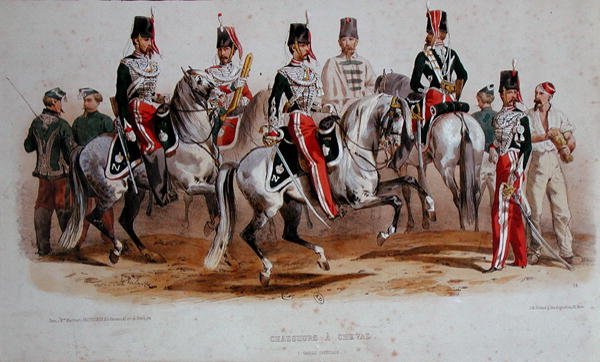 French Cavalrymen at the time of the Second Empire by Francois Hippolyte (after) Lalaisse