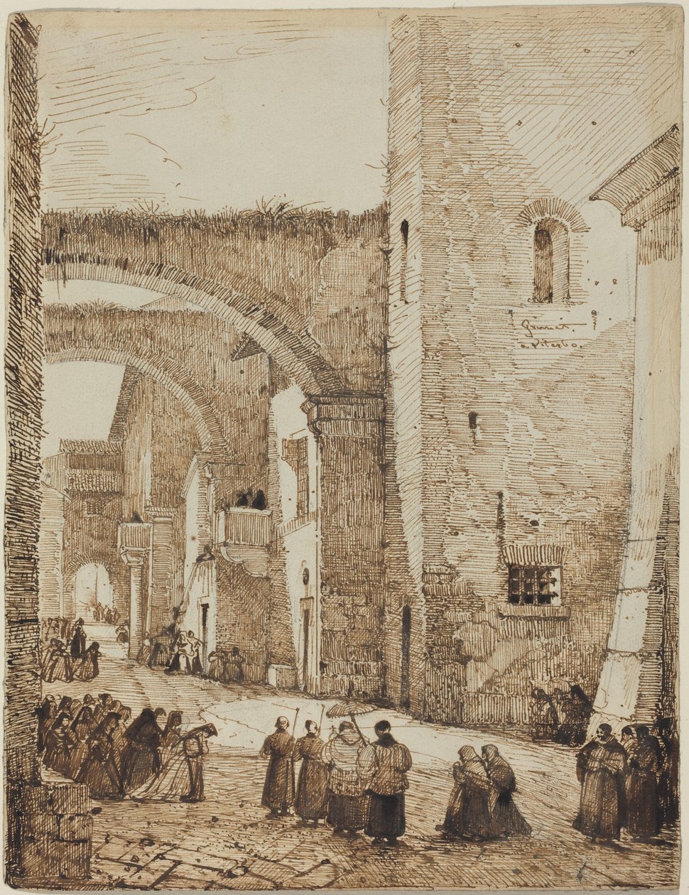 A Priest Processing through a Medieval Street in Viterbo by Francois-Marius Granet