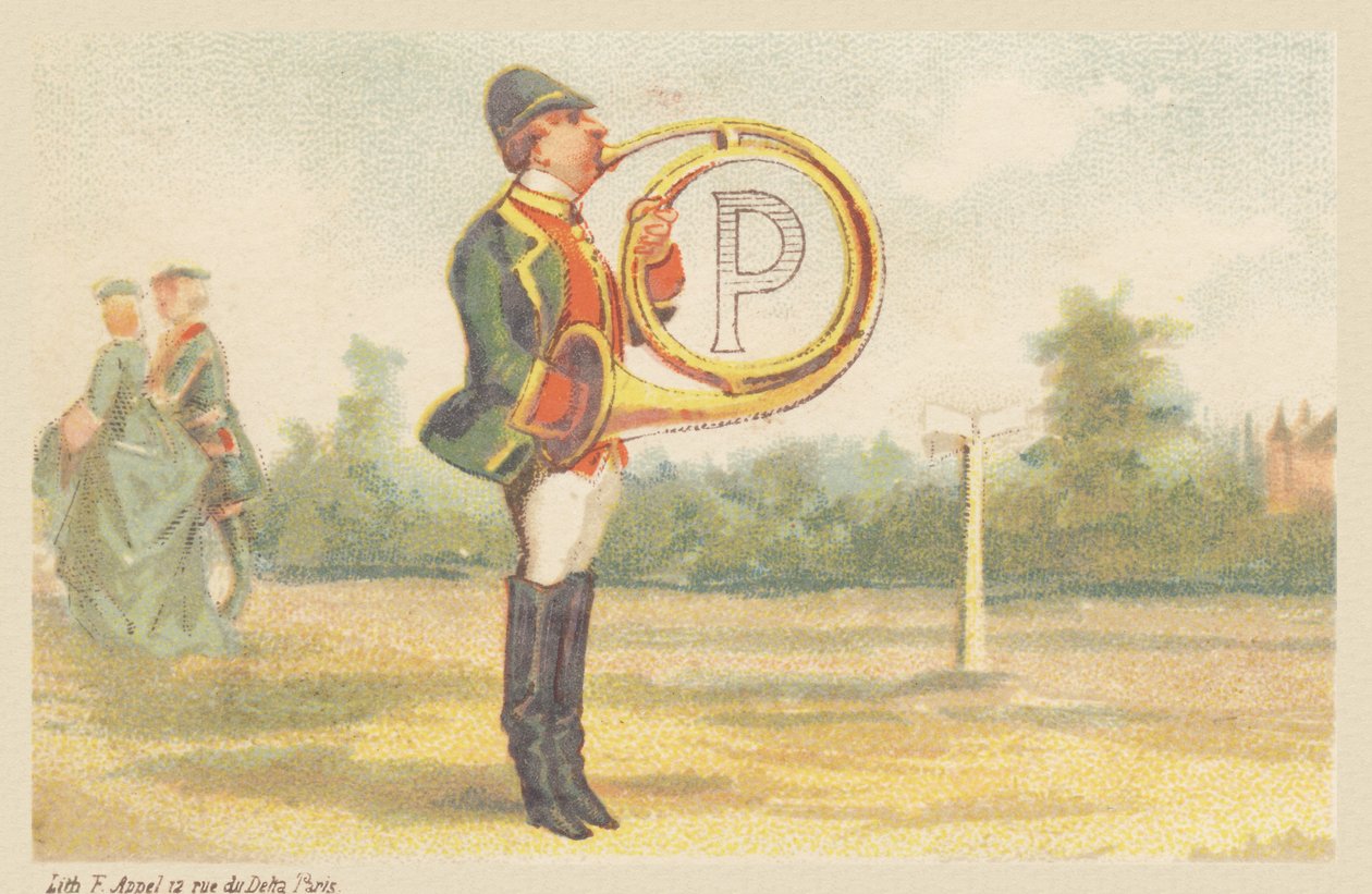 P (letter shown by a hunting horn player) by Francois Antoine Appel