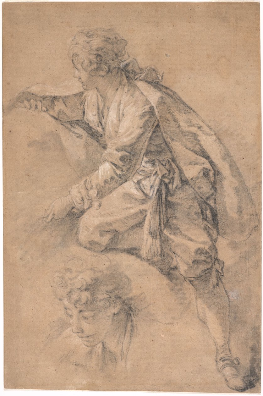 A Youth Half-Kneeling, with Both Arms Extended by François Boucher