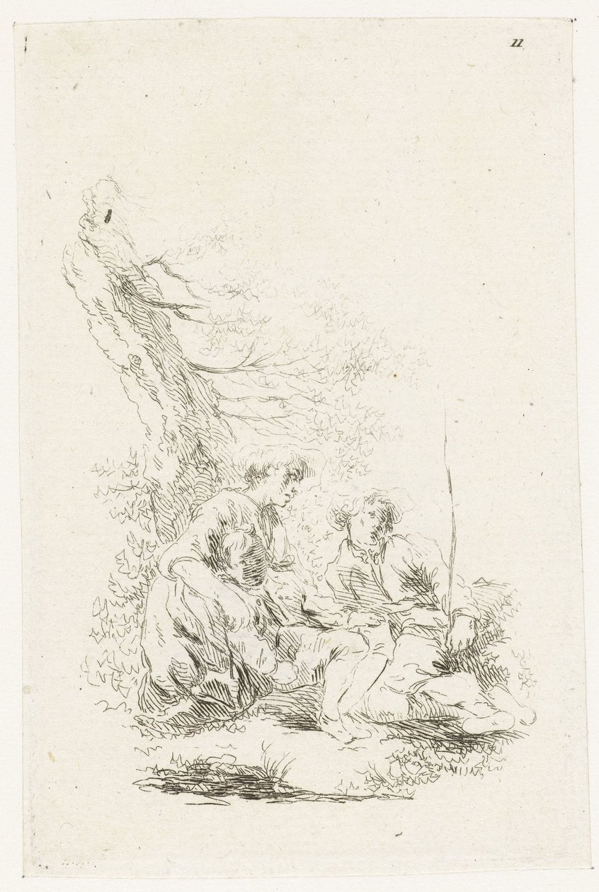 Three People Sitting by a Tree by François Boucher