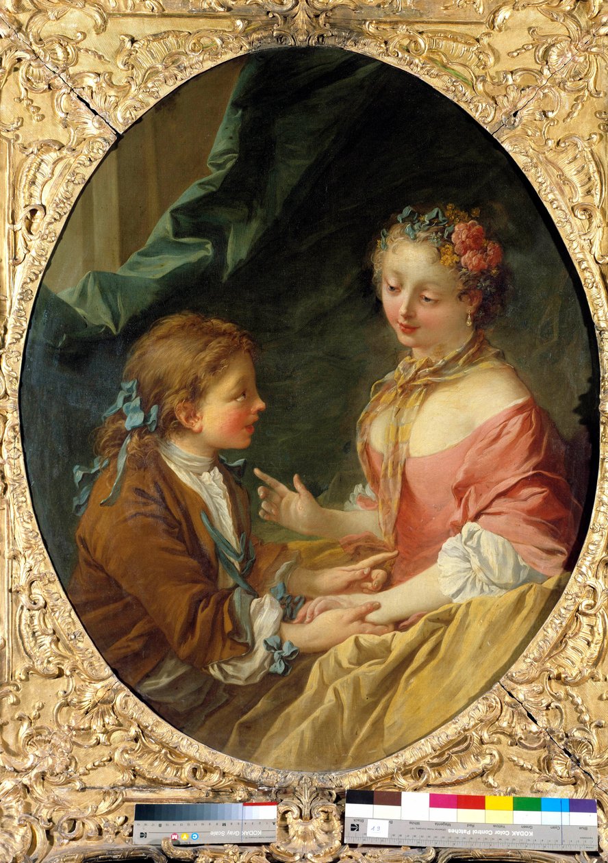 Of three things will you make one? Gallant scene. Painting by Francois Boucher (1703-1770). 1734 Private collection by François Boucher
