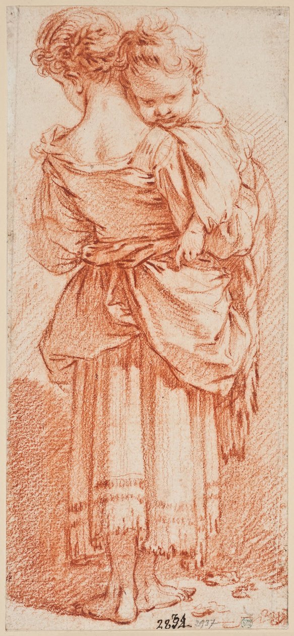 Young Woman with Child on Her Arm, Seen from Behind by François Boucher