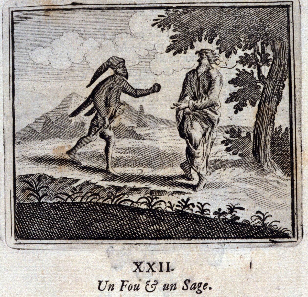 A Mad and a Wise. Fables by Jean de La Fontaine (1621-95). Illustration by François Chauveau (1613-1676). Edition of 1728 by Francois Chauveau
