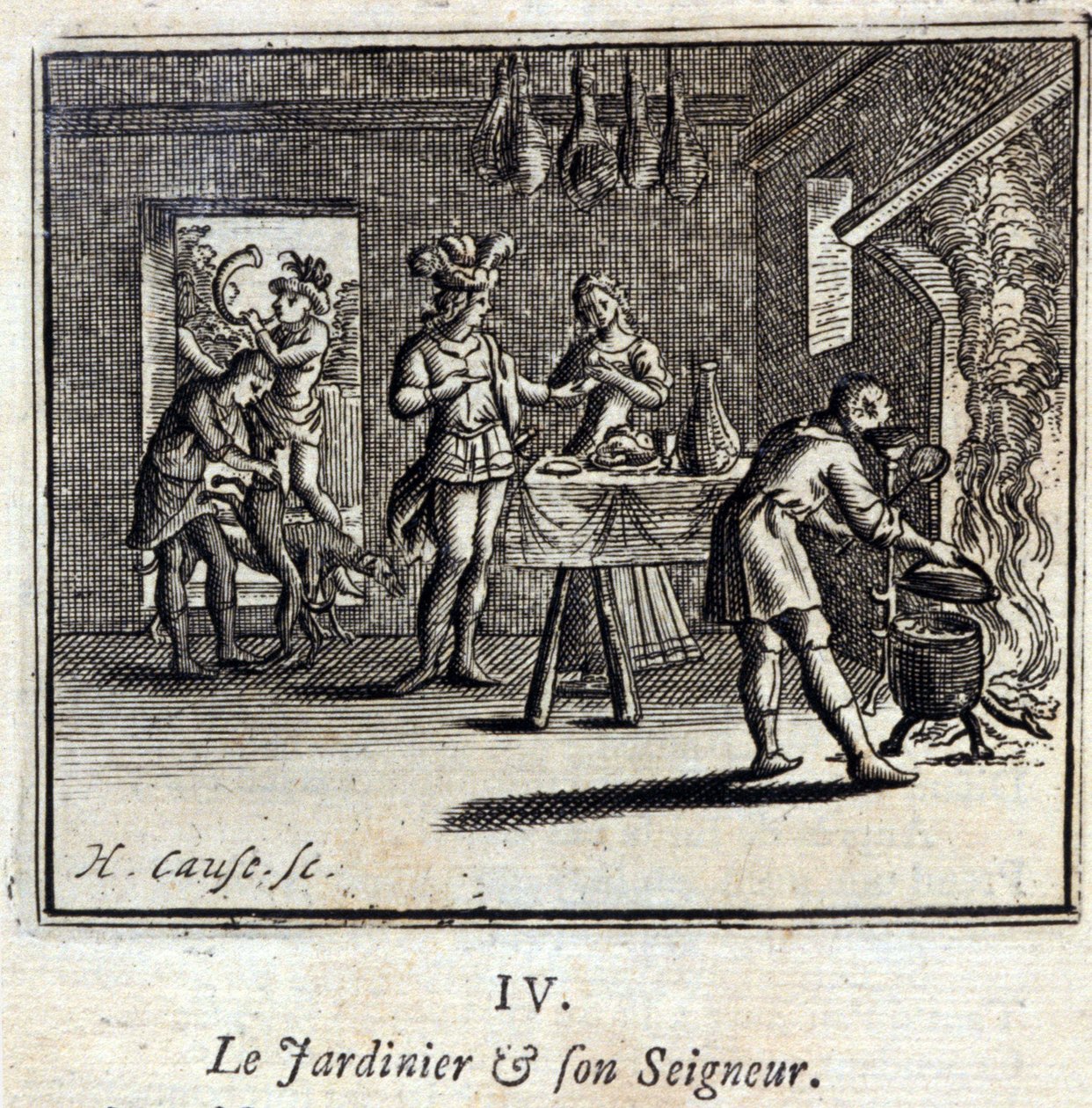 The Gardener and His Lord. Fables by Jean de La Fontaine. Illustration by François Chauveau. Edition of 1728 by Francois Chauveau