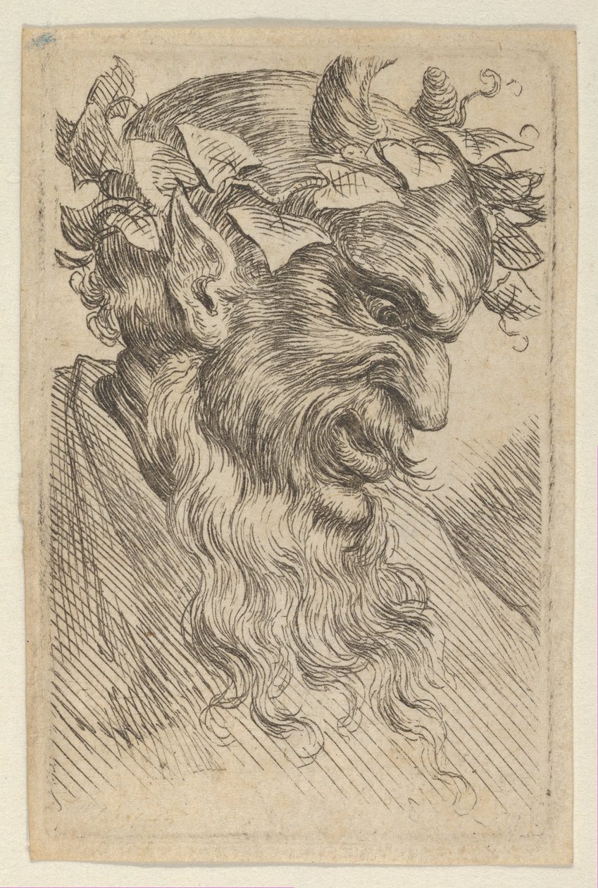 Satyr Mask with a Crown of Ivy, Facing Right, from Divers Masques by Francois Chauveau