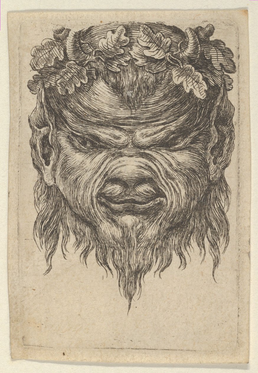 Satyr Mask with an Indented Snout and a Wreath of Oak Leaves, from Divers Masques by Francois Chauveau