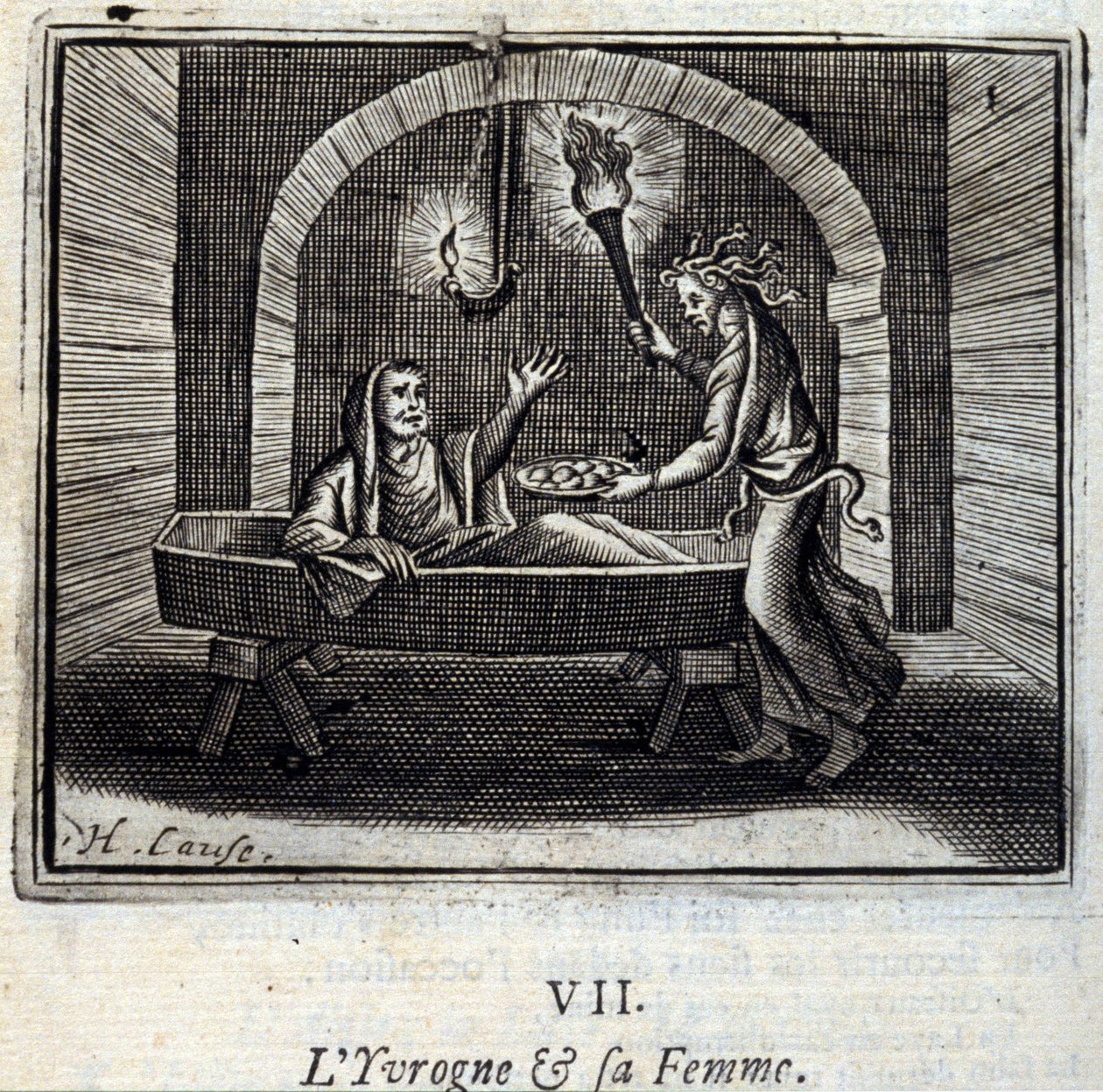 The Drunk and his wife. Fables by Jean de La Fontaine (1621-95). Illustration by François Chauveau (1613-1676). Edition of 1728 by Francois Chauveau