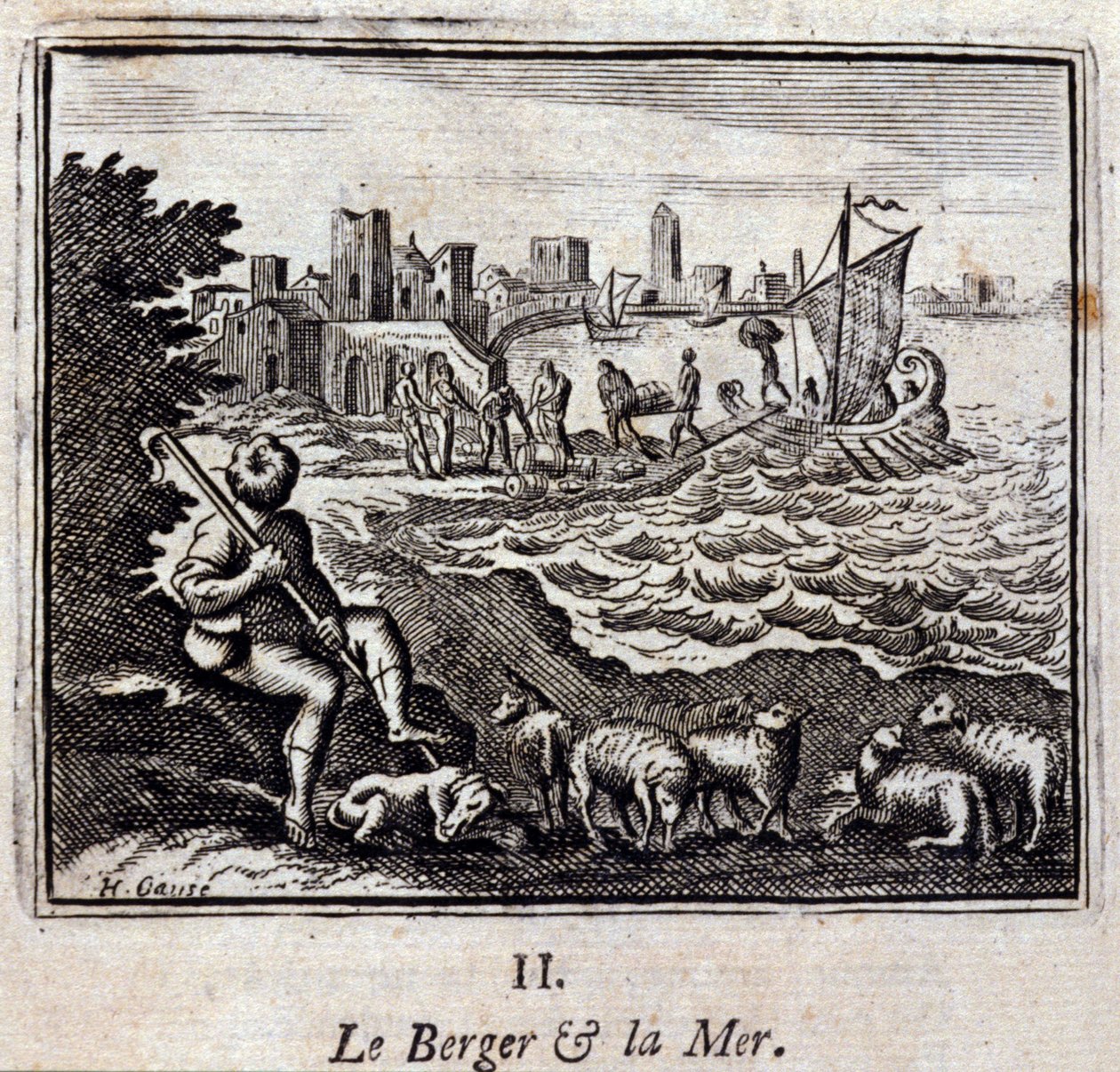 The Shepherd and the Sea. Fables by Jean de La Fontaine (1621-95). Illustration by François Chauveau (1613-1676). Edition of 1728 by Francois Chauveau