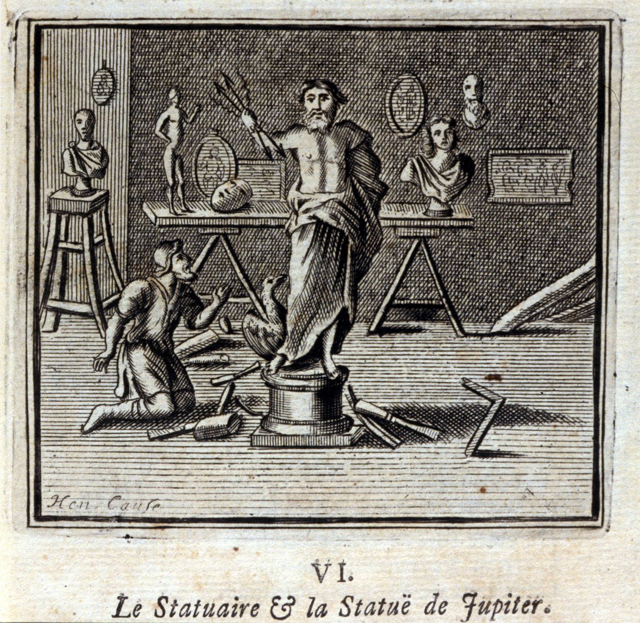 The Statuary and the statue of Jupiter. Fables by Jean de La Fontaine (1621-95). Illustration by François Chauveau (1613-1676). Edition of 1728 by Francois Chauveau
