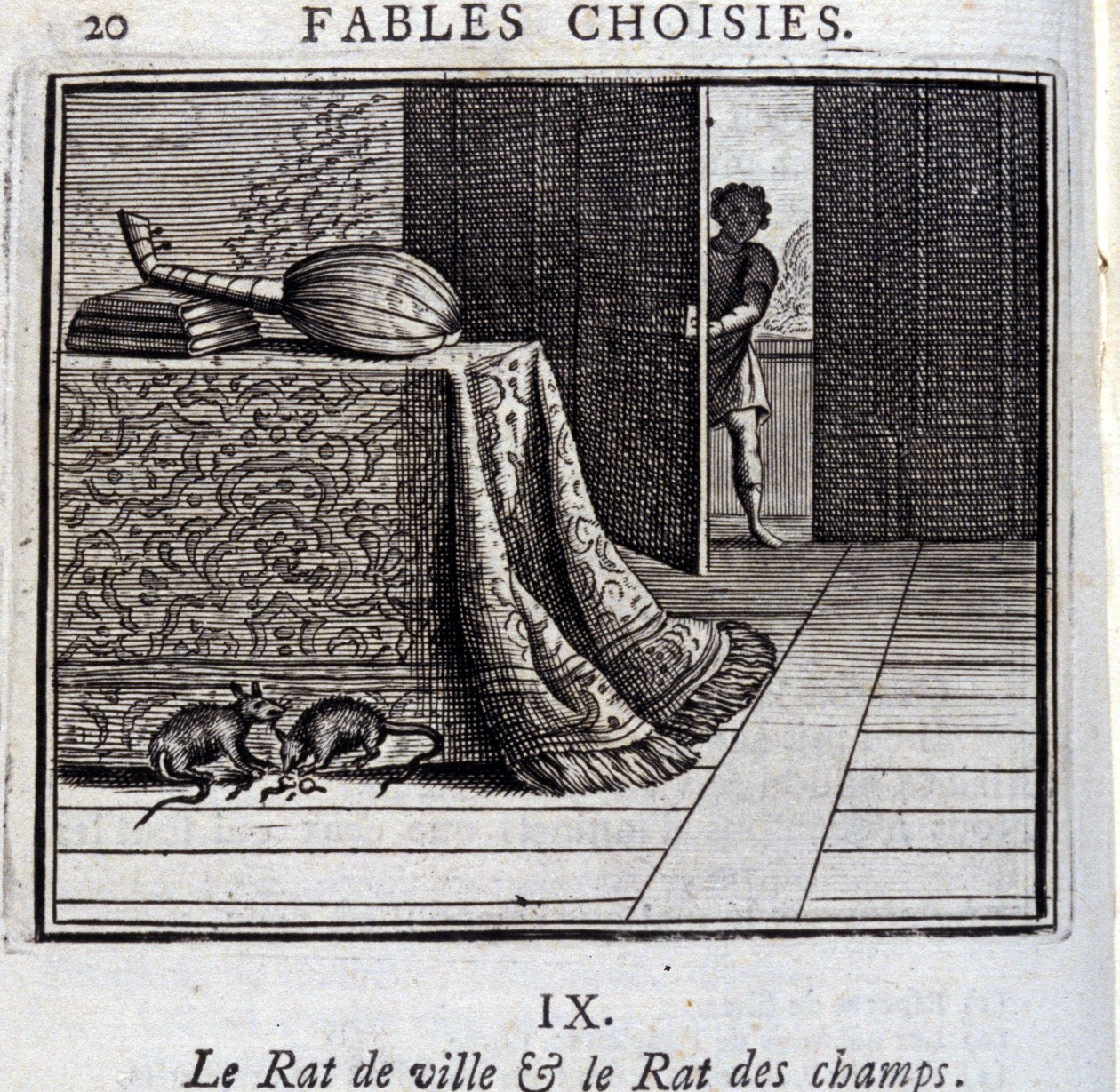 The Town Rat and the Field Rat. Fables by Jean de La Fontaine. Illustration by François Chauveau. Edition of 1728. by Francois Chauveau