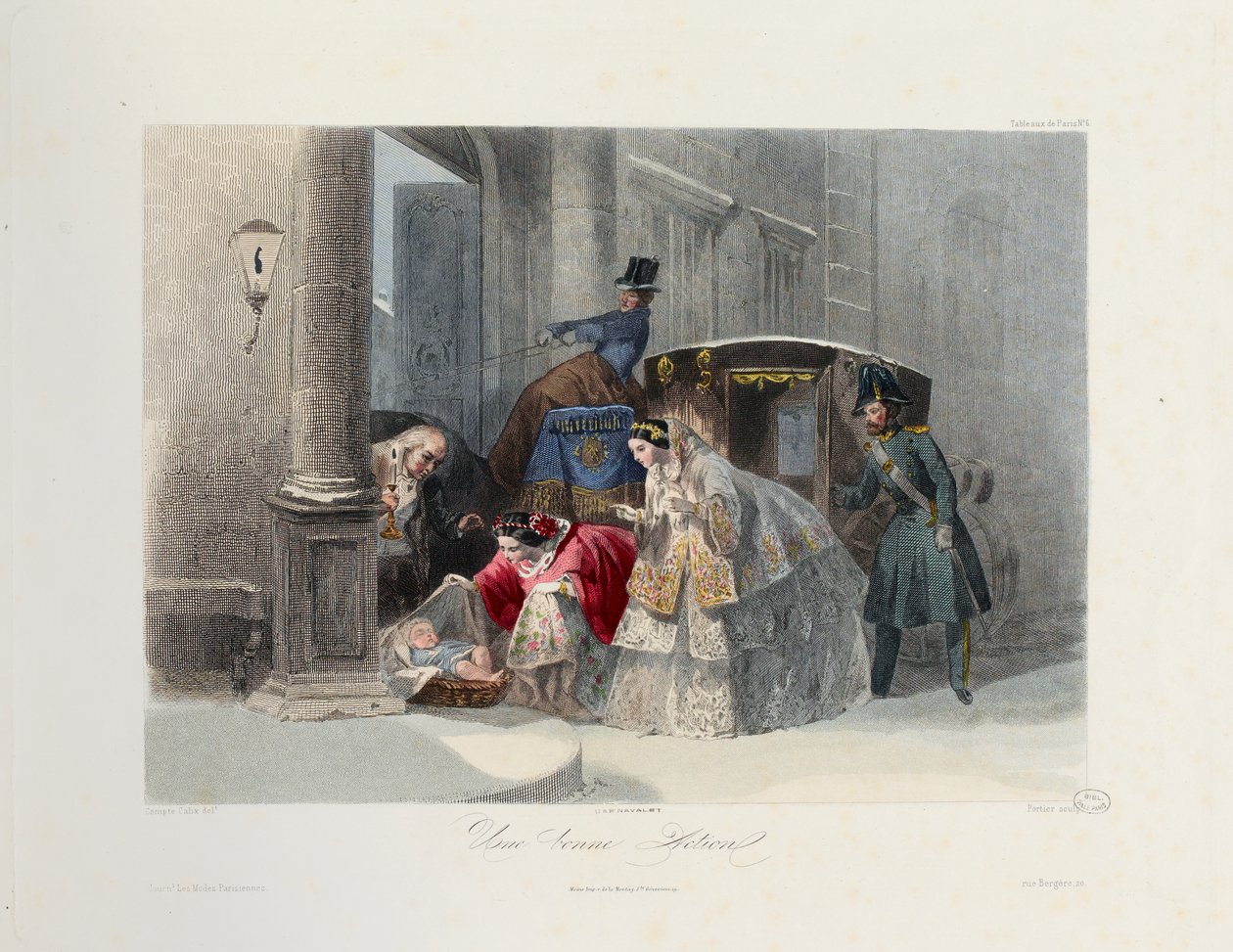A Good Deed, from Les Modes Parisiennes, c.1860 by Francois Claudius after Compte Calix