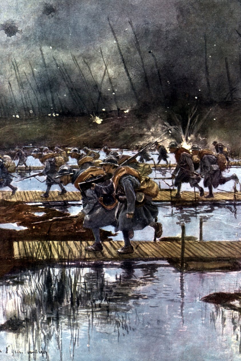 French 1st Infantry Corps Crossing of the Yser Canal, 31 July 1917, 4.45 am After Painting by Francois Flameng by Francois Flameng