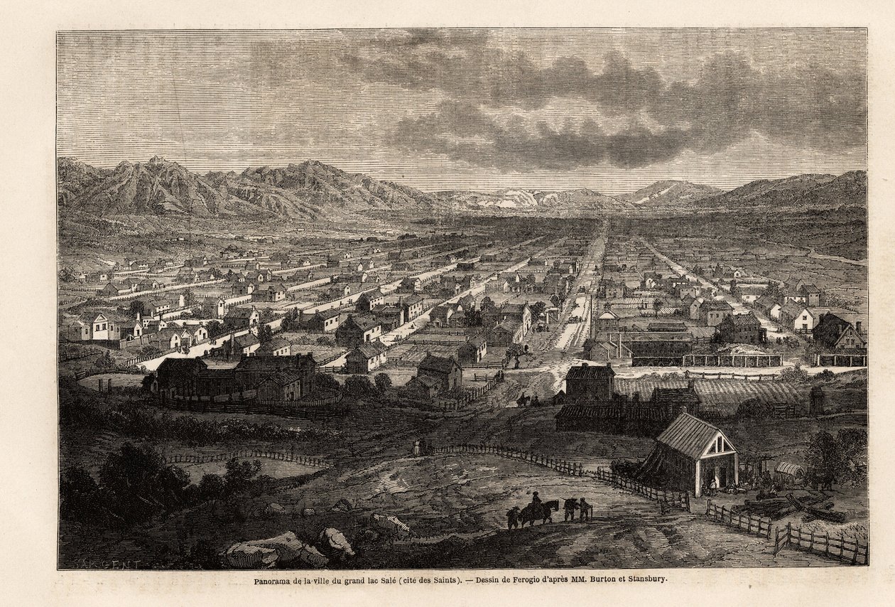 Panorama of the city of the great dirty lake (Drawing by Ferogio) by Francois Fortune Antoine (after) Ferogio
