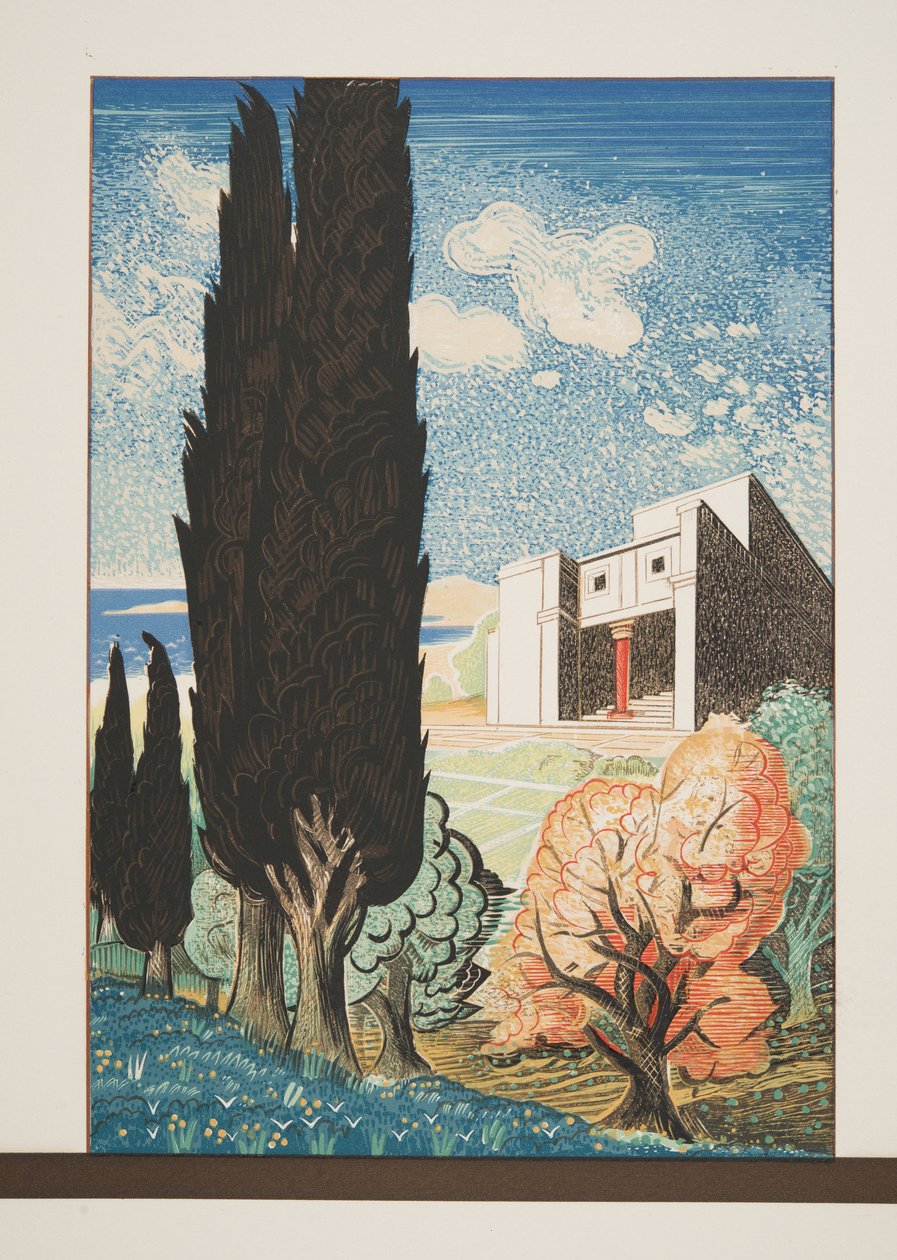 Temple with Cypress Tree, from Prometheus Bound by Aeschylus, pub. 1941 by Francois Louis Schmied