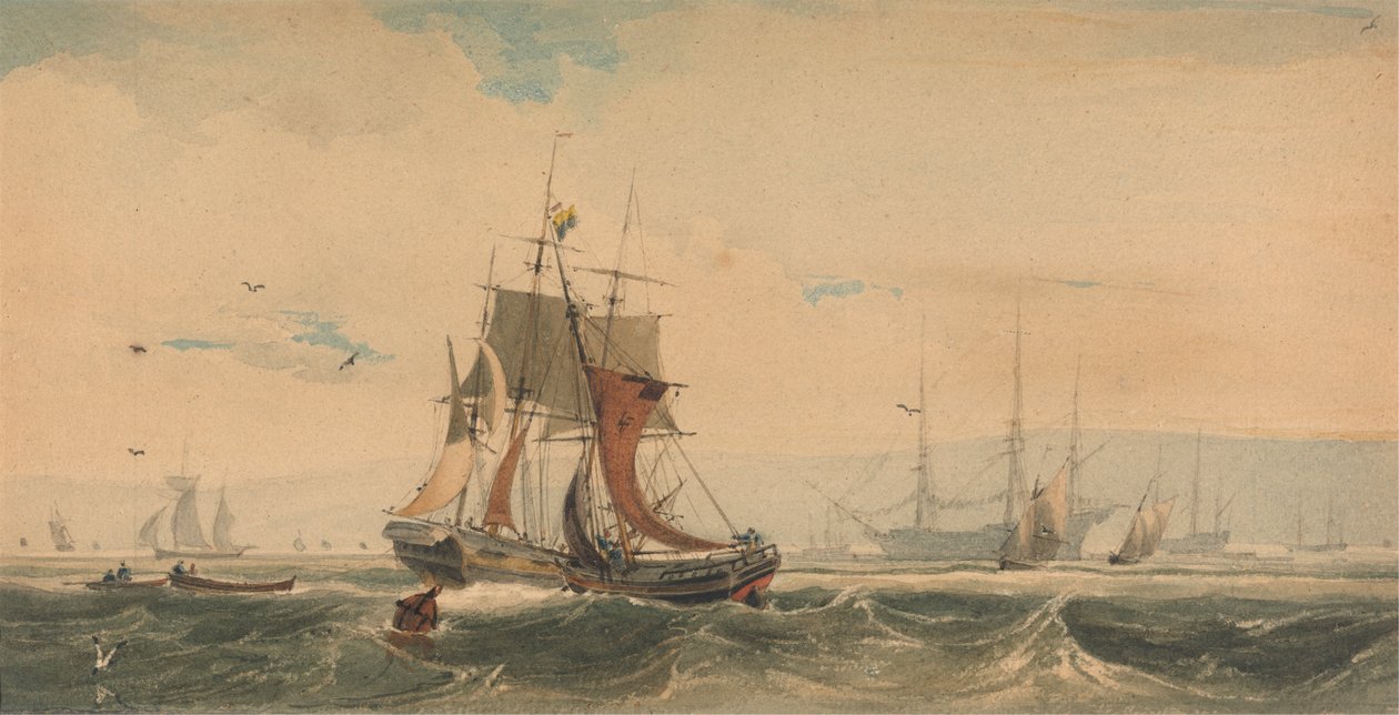 Shipping on the Medway, Kent by Francois Louis Thomas Francia