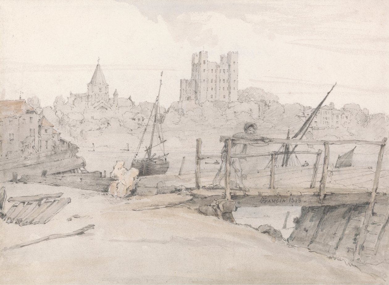 Southeast View of Rochester Castle and the Cathedral by Francois Louis Thomas Francia