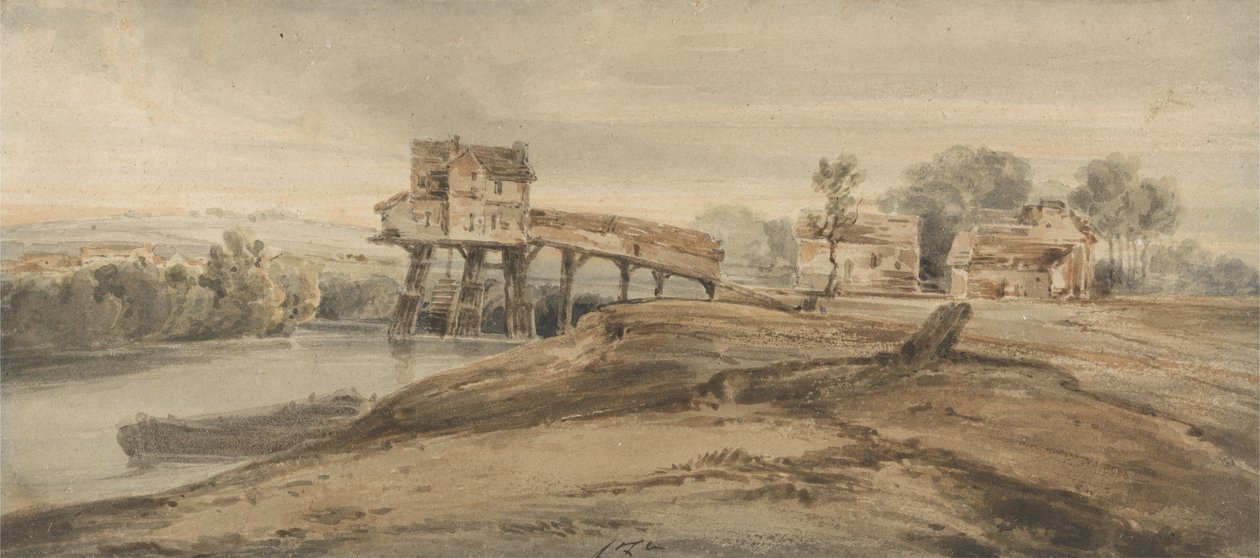 The Watermill above the Bridge at Charenton, after a painting by Thomas Girtin by Francois Louis Thomas Francia
