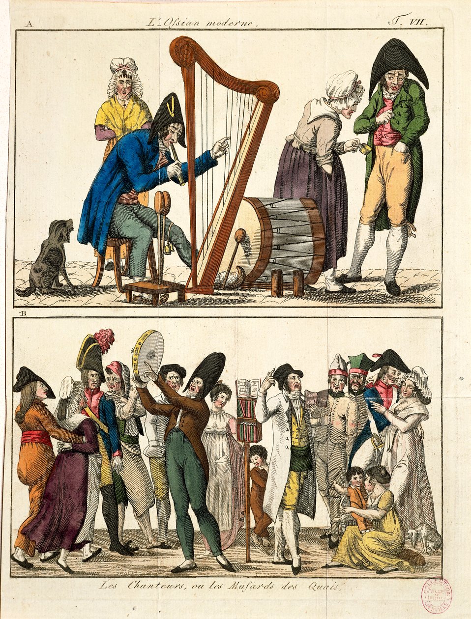 Caricature of modern Ossian and of street singers, by Francois Nicolas Martinet by Francois Nicolas Martinet