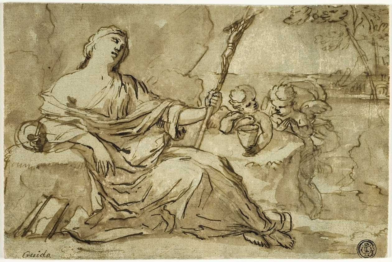 Magdalene in the Wilderness with Two Putti by Francois Perrier