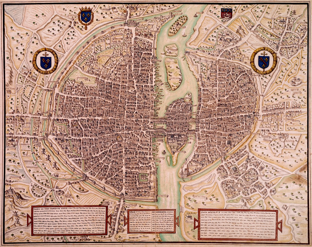 Map of the City of Paris in 1540-1555 by Francois Roger de Gaignieres