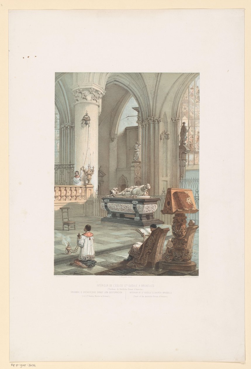 Interior of the St. Michael and St. Gudula Cathedral in Brussels with the Tomb of Ernest of Austria by Francois Stroobant