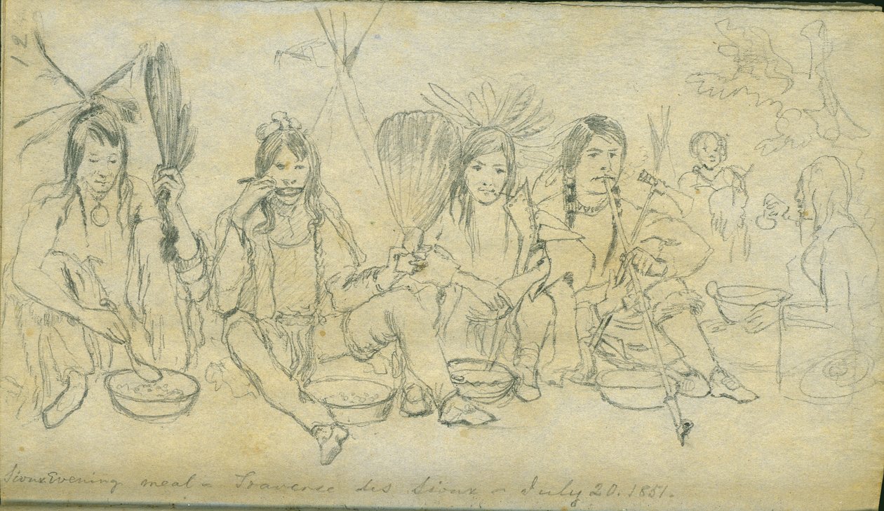 Sioux evening meal, Traverse des Sioux, 20th July 1851 by Frank Blackwell Mayer