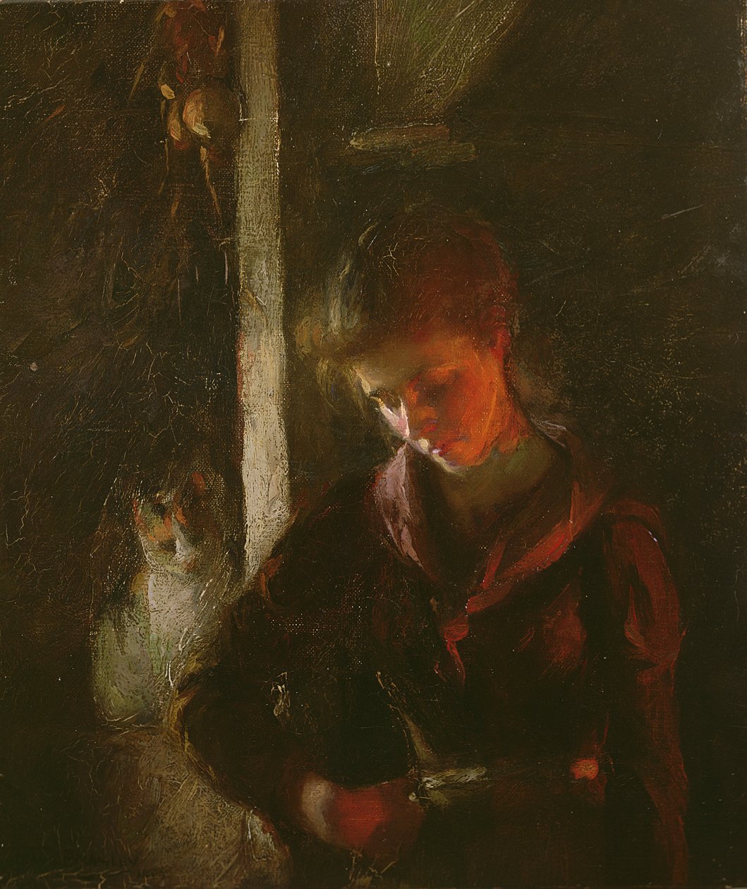 By the Fireside by Frank Bramley