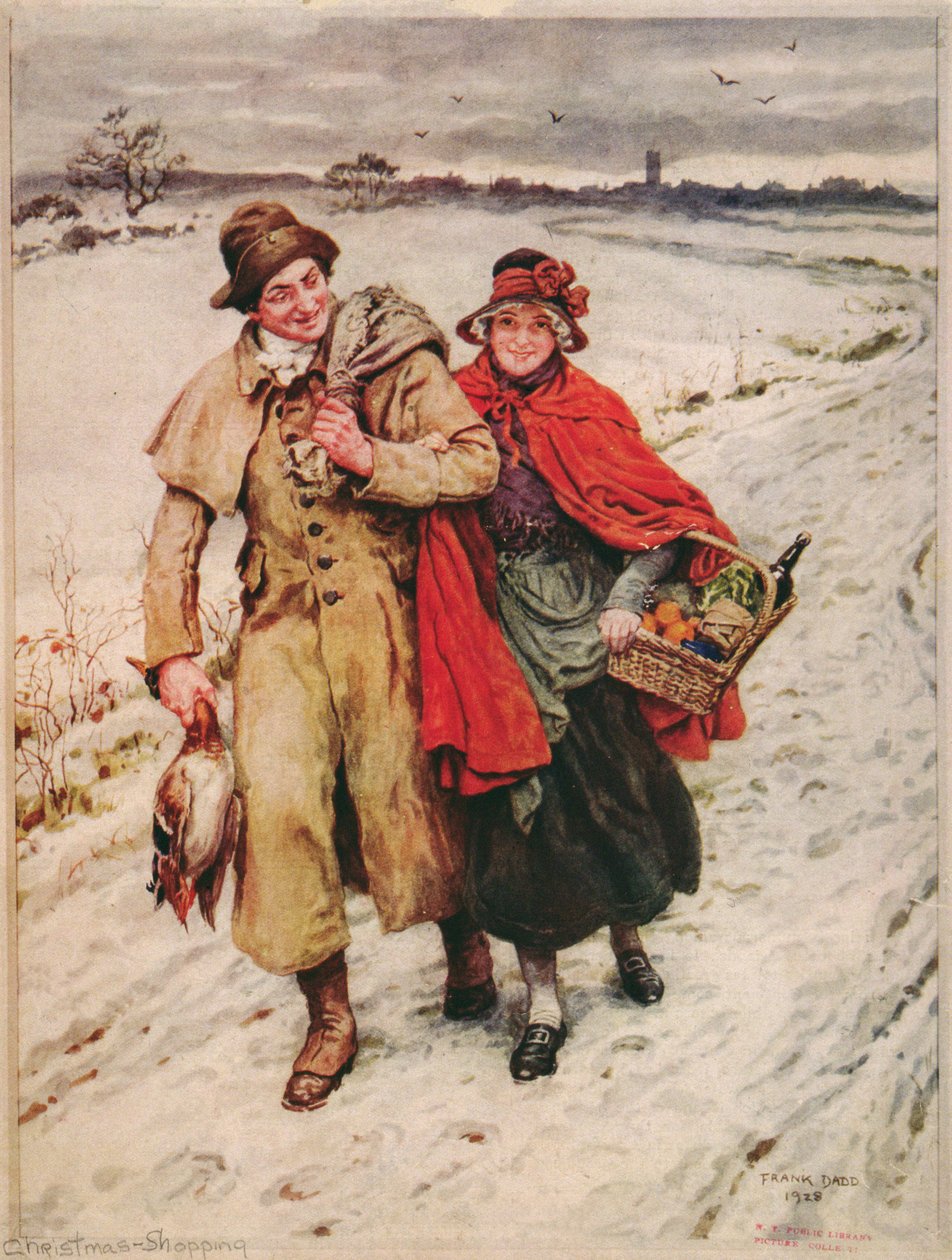 Christmas Shopping, Christmas card by Frank Dadd