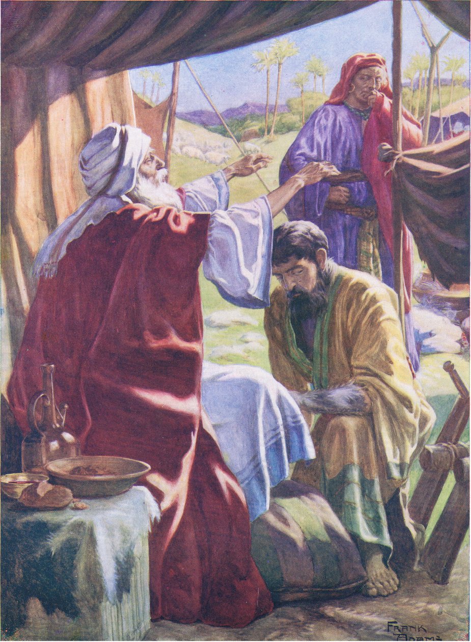 Jacob obtaining the blessing, from The Bible Picture Book published by Thomas Nelson by Frank Adams