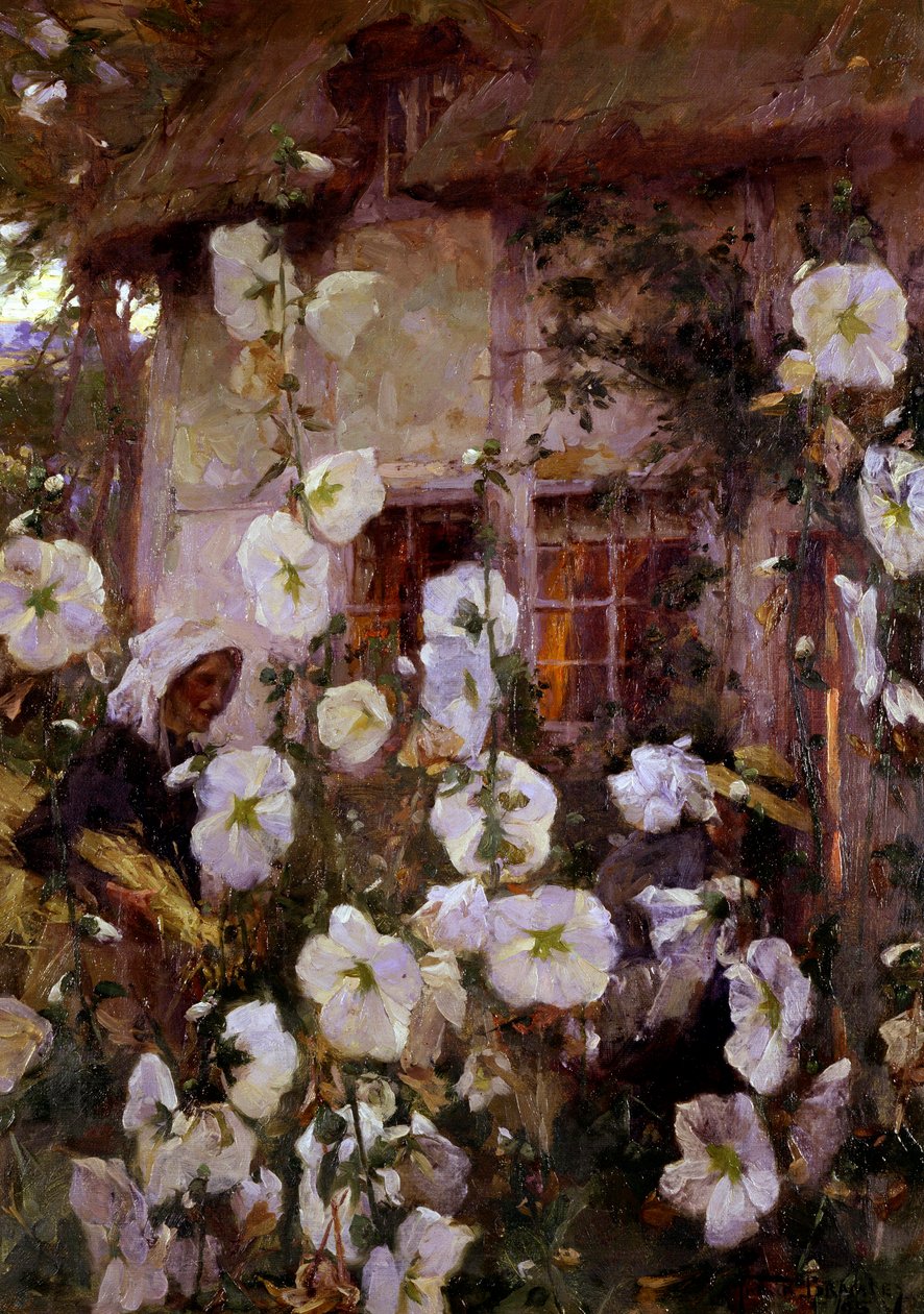 End of Day, Women in a Garden at Dusk by Frank Bramley