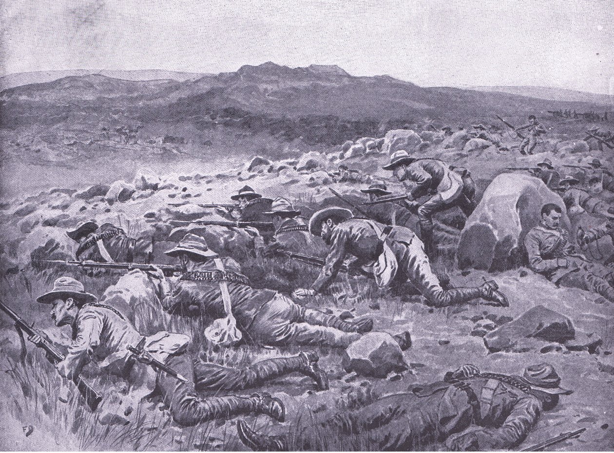 With the Queensland Imperial Bushmen at Rhenoster Kop Nov 29 1900 (illustration from After Pretoria: The Guerilla War) by Frank Dadd