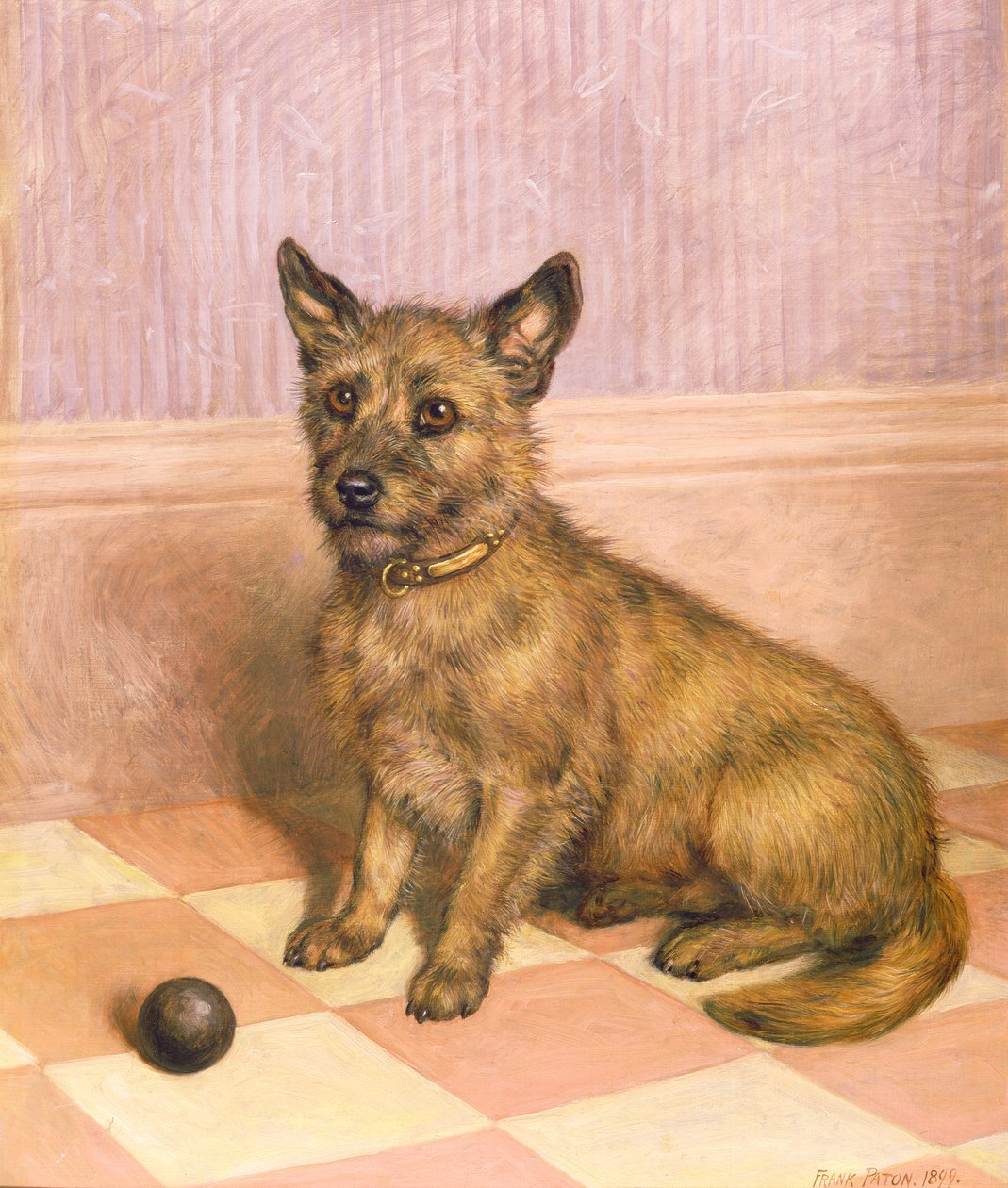 Waiting to Play, a Cairn Terrier with a Ball by Frank Paton
