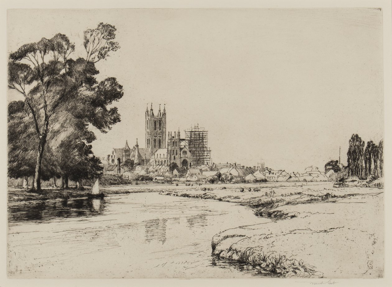 Canterbury from the Meadows, 1930 by Frank Short