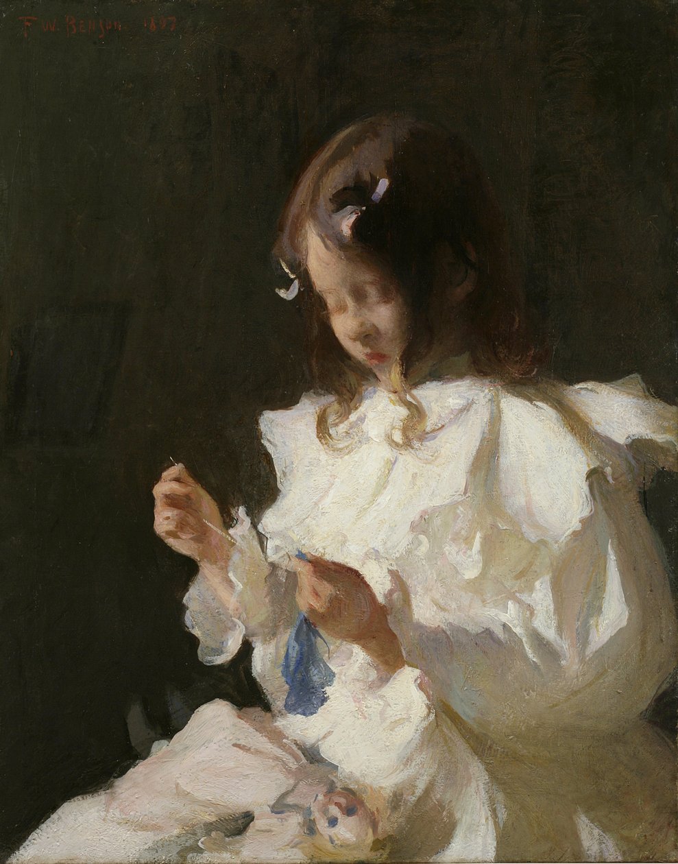 Portrait of a Child Sewing by Frank Weston Benson