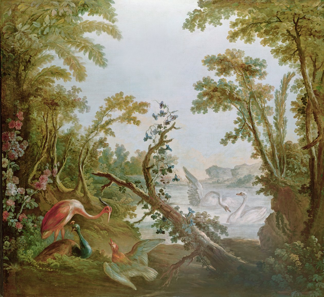 Lake with Swans, a Flamingo and Various Birds, from the Salon of Gilles Demarteau, c.1750-65 by François Boucher