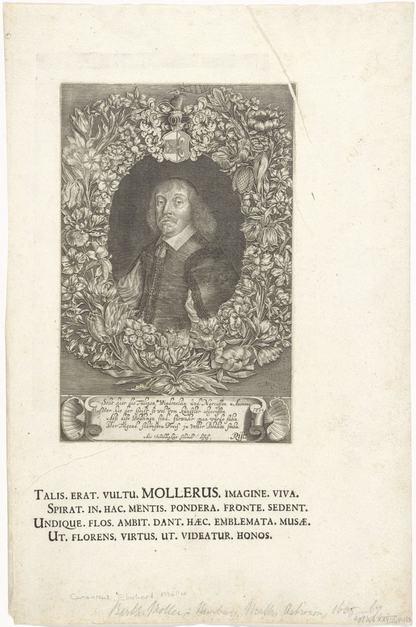 Engraving of the portrait of Barthold Moller, lawyer and mayor of Hamburg (1643-1667) by François Stuerhelt