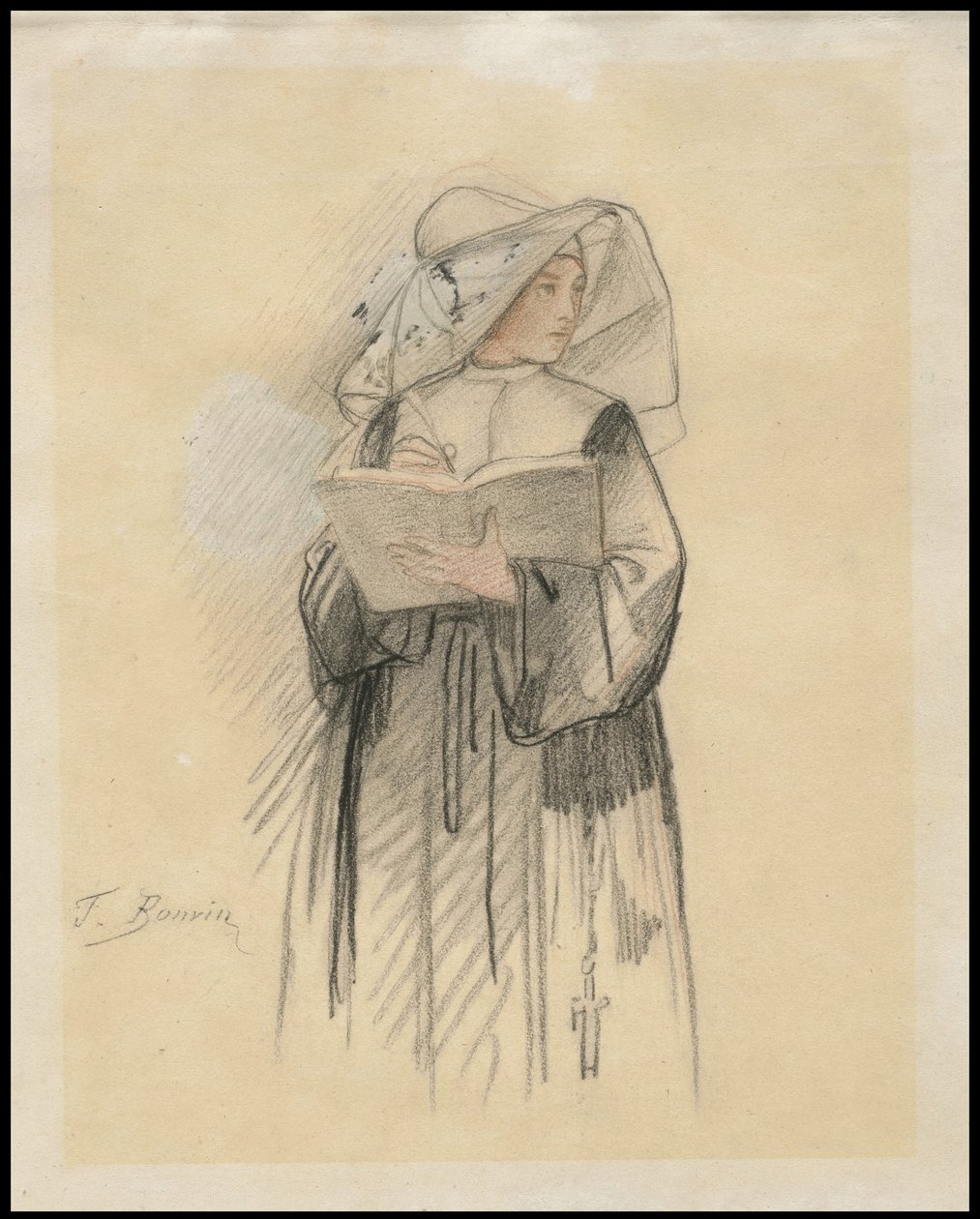 A Nun Holding a Book and Pen by François Bonvin