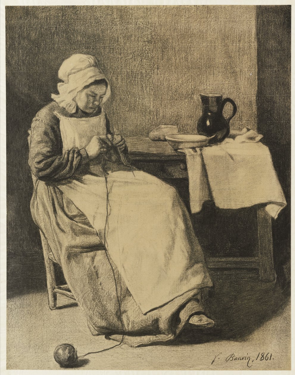 Servant Knitting by François Bonvin