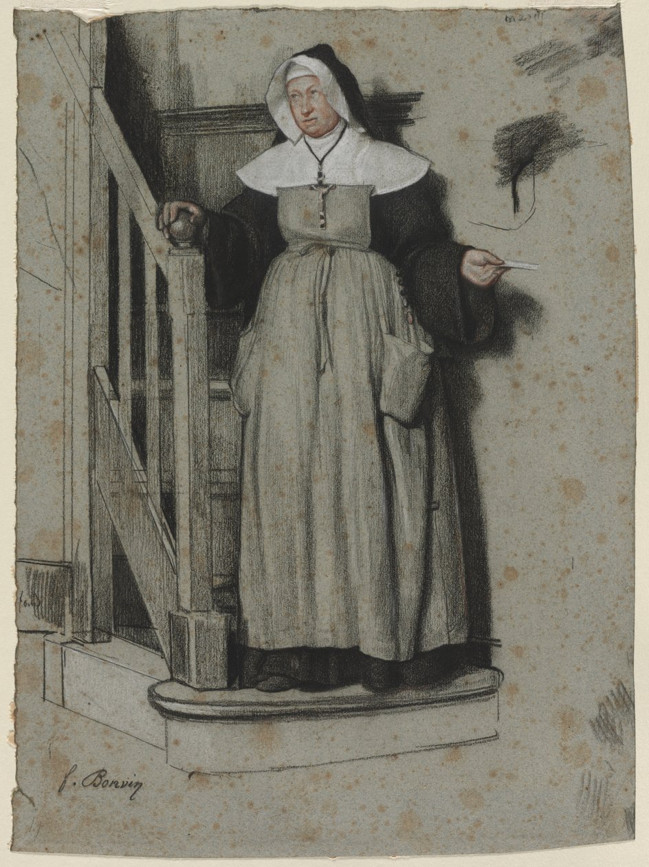 The Letter of Admission, Interior of a Convent by François Bonvin