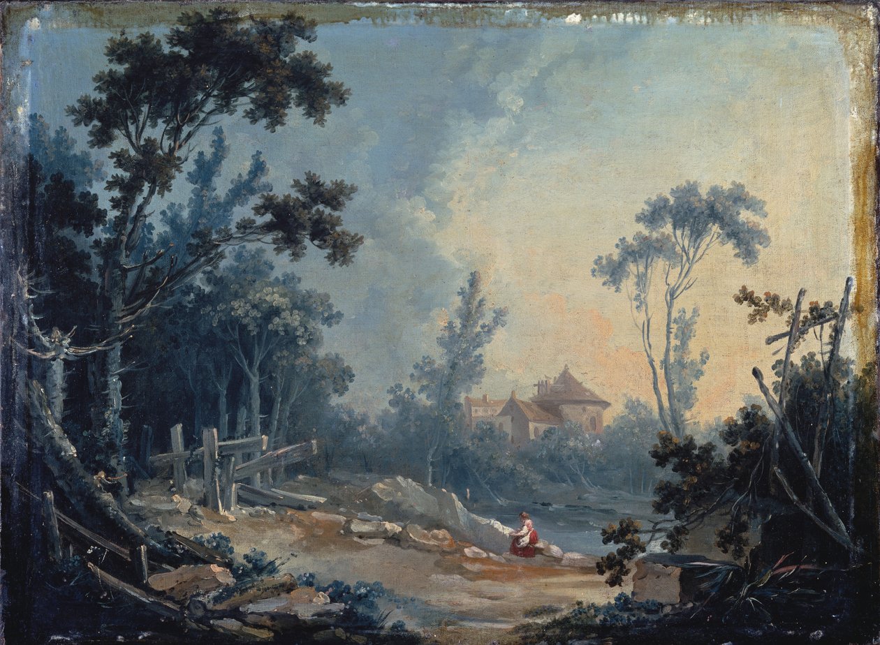A Wooded Landscape with Buildings in the Distance by François Boucher