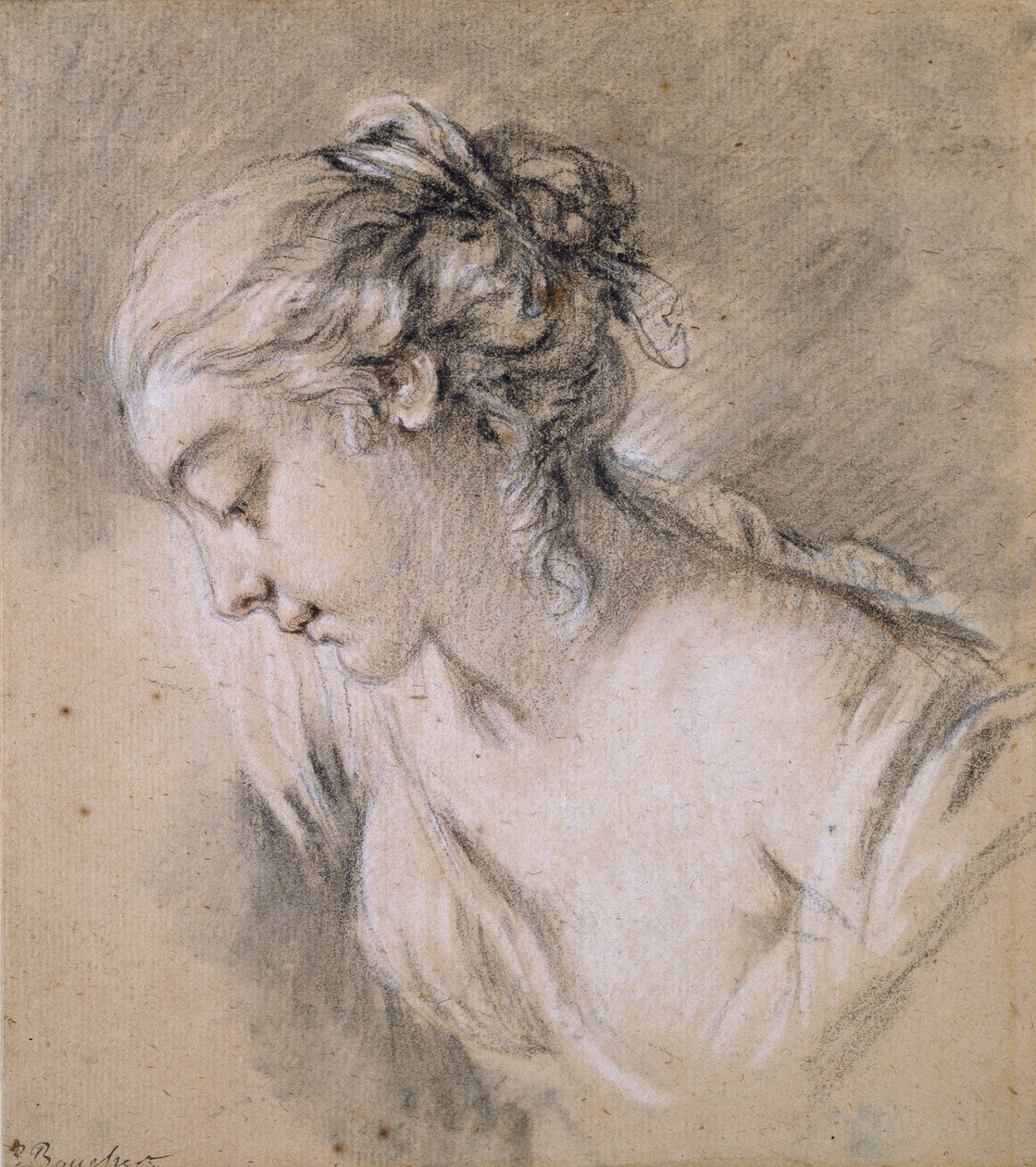 Bust of a Girl in Profile to Left, mid 18th century by François Boucher