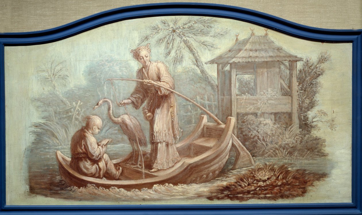 Chinoiserie: Scene of fishing in China. Front de porte drawn by Francois Boucher (1703-1770) by François Boucher