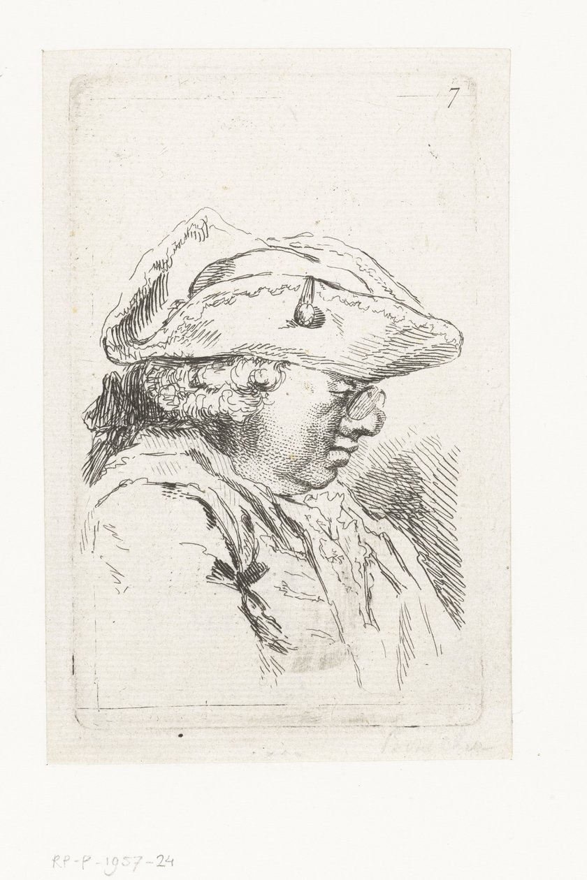 Head of a Man with Glasses and Tricorne (series title) by François Boucher