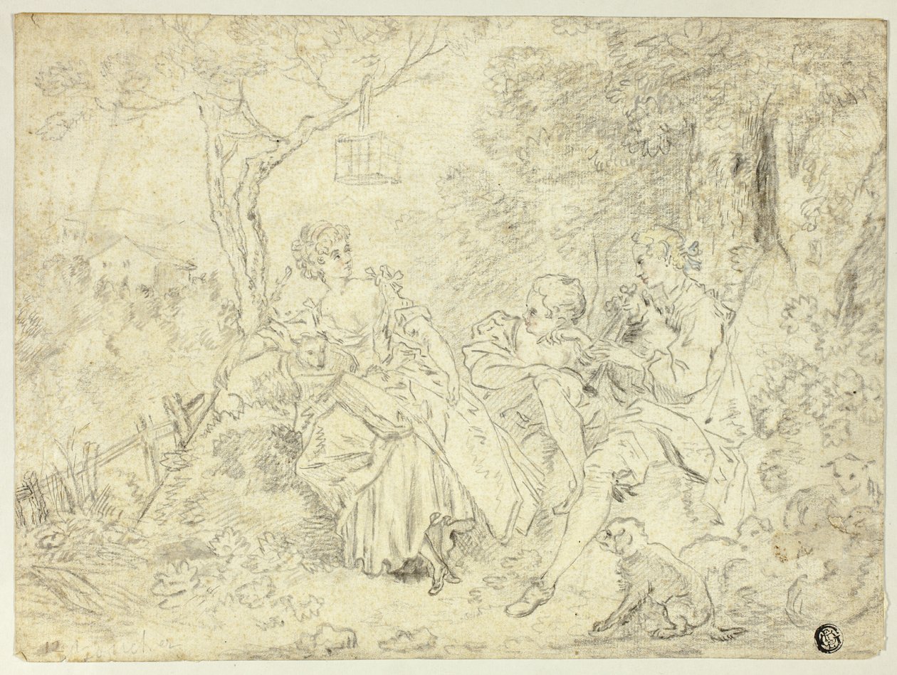 Shepherdesses and Young Man Playing Bagpipe by François Boucher