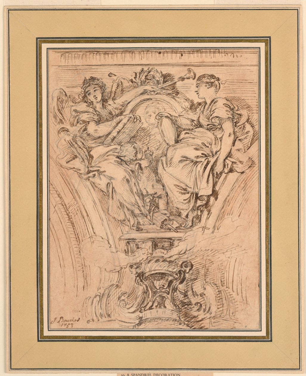Spandrel Decoration: Fame and Truth Applauding Louis XV by François Boucher