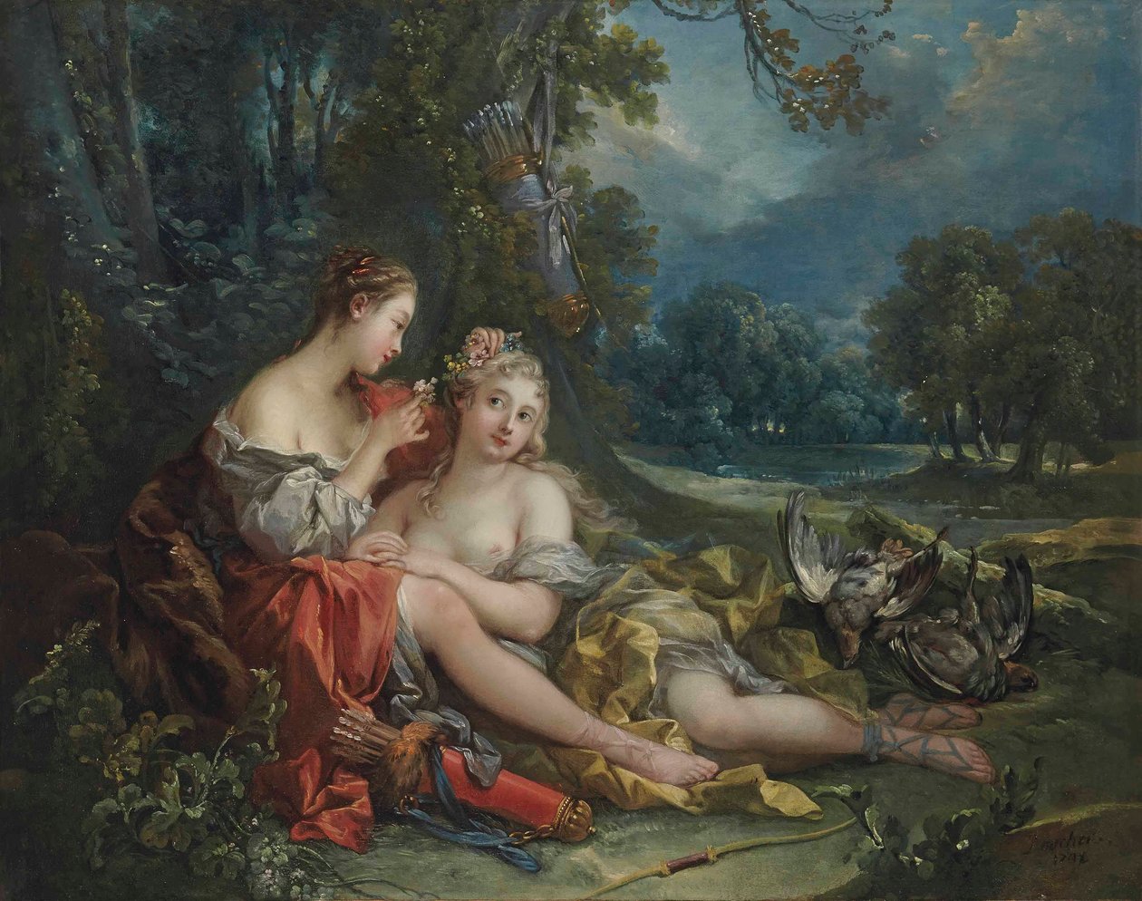 Two Nymphs of Diana Resting After Their Return from the Hunt by François Boucher