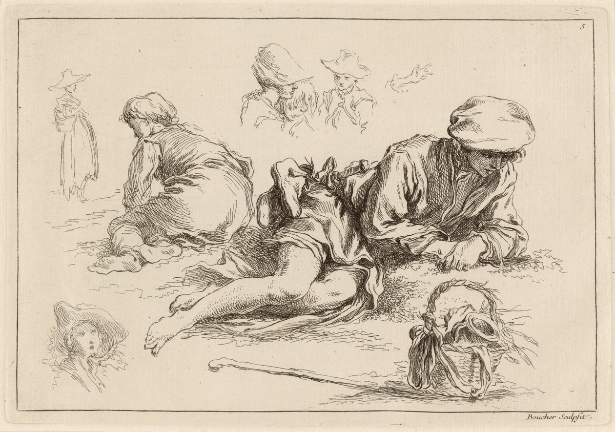Figure Studies including Reclining Boy by François Boucher after Abraham Bloemaert